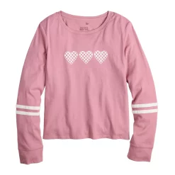 Girls 4-18 & Plus SO® Favorite Boxy Long-Sleeve Tee -kids pajamas set Sales 5008743 Checker Hearts