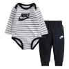 Baby Boy Nike Logo Striped Bodysuit & Pants Set -kids pajamas set Sales 5046150 Black White Stripe