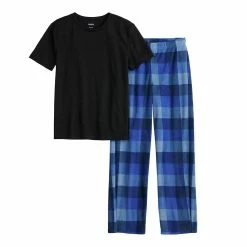 Boys 8-20 Sonoma Goods For Life® Tee & Microfleece Pants Pajama Set in Regular & Husky -kids pajamas set Sales 5206830 Blue Buffalo Check