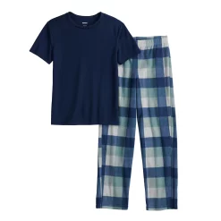 Boys 8-20 Sonoma Goods For Life® Tee & Microfleece Pants Pajama Set in Regular & Husky -kids pajamas set Sales 5206830 Gray Buffalo Check