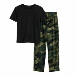 Boys 8-20 Sonoma Goods For Life® Tee & Microfleece Pants Pajama Set in Regular & Husky -kids pajamas set Sales 5206830 Green Camo