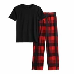 Boys 8-20 Sonoma Goods For Life® Tee & Microfleece Pants Pajama Set in Regular & Husky -kids pajamas set Sales 5206830 Red Buffalo Check