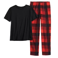 Boys 8-20 Sonoma Goods For Life® Tee & Microfleece Pants Pajama Set in Regular & Husky -kids pajamas set Sales 5206830 Red Plaid