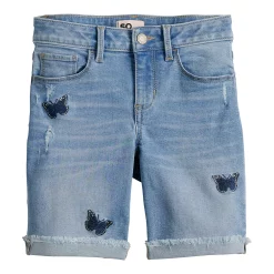 Girls 6-20 SO® Favorite Midrise Denim Midi Shorts in Regular & Plus -kids pajamas set Sales 5224591 Light Wash Butterfly