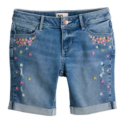 Girls 6-20 SO® Favorite Midrise Denim Midi Shorts in Regular & Plus -kids pajamas set Sales 5224591 Medium Wash Floral