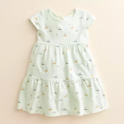 Baby & Toddler Girl Little Co. by Lauren Conrad Organic Short-Sleeve Tiered Dress -kids pajamas set Sales 5260989 Mint Surf Print