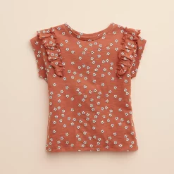 Baby & Toddler Girl Little Co. by Lauren Conrad Organic Ruffle Tee -kids pajamas set Sales 5263843 Rust Small Flower
