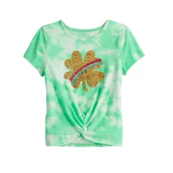 Girls 7-20 SO® Twist Front Graphic Tee in Regular & Plus -kids pajamas set Sales 5267767 Green Shamrock