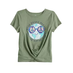 Girls 7-20 SO® Twist Front Graphic Tee in Regular & Plus -kids pajamas set Sales 5267767 Olive Earth