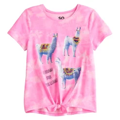 Girls 7-16 SO® Tie Front Top in Regular & Plus Size -kids pajamas set Sales 5273915 Pink Llama