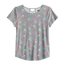 Girls 6-20 SO® Lattice Back Favorite Tee in Regular & Plus -kids pajamas set Sales 5319016 Gray Flamingos