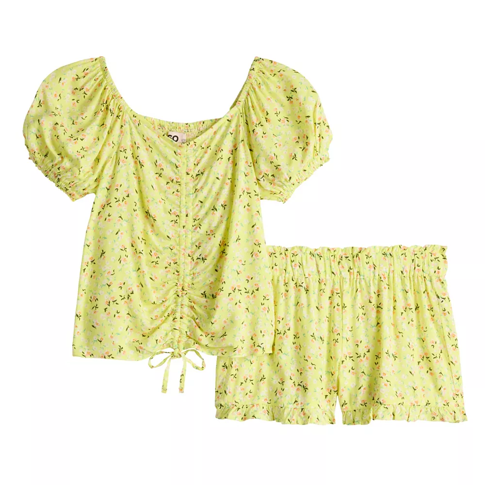 Girls 7-20 SO® Puff Sleeve Top & Ruffled Shorts Set in Regular & Plus 3 Girls 7-20 SO® Puff Sleeve Top & Ruffled Shorts Set in Regular & Plus