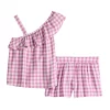 Girls 6-20 SO® One Shoulder Top & Shorts Set in Regular & Plus -kids pajamas set Sales 5482631 Purple Gingham