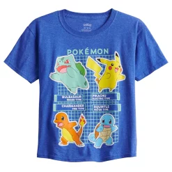 Boys 8-20 Gradient Grid Pokemon Pikachu, Bulbasaur, Charmander & Squirtle Graphic Tee