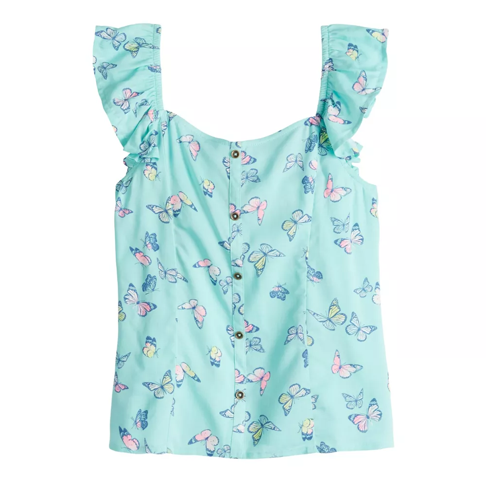Girls 6-20 SO® Flutter Sleeve Button-Up Tank Top in Regular & Plus 5 Girls 6-20 SO® Flutter Sleeve Button-Up Tank Top in Regular & Plus - Image 3