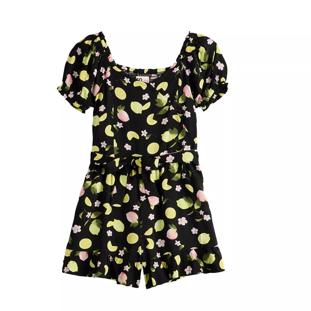 Girls 6-20 SO® Wrap Front Puff Sleeve Romper in Regular & Plus 4 Girls 6-20 SO® Wrap Front Puff Sleeve Romper in Regular & Plus - Image 2