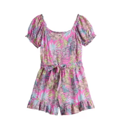 Girls 6-20 SO® Wrap Front Puff Sleeve Romper in Regular & Plus