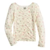 Girls 6-20 SO® Long Sleeve Cinch Front Tee in Regular & Plus -kids pajamas set Sales 5574801 Cream Floral