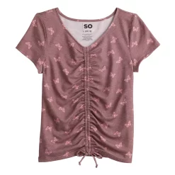 Girls 6-20 SO® Short Sleeve Cinch Front Tee in Regular & Plus -kids pajamas set Sales 5574804 Berry Butterfly