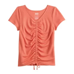 Girls 6-20 SO® Short Sleeve Cinch Front Tee in Regular & Plus -kids pajamas set Sales 5574804 Oak Orange