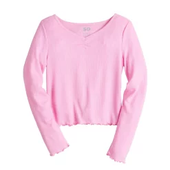 Girls 6-20 SO® Cinch Front Lettuce Hem Tee -kids pajamas set Sales 5578128 Pink