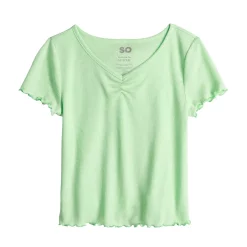Girls 6-20 SO® Short Sleeve Cinch Front Lettuce Edge Tee in Regular & Plus -kids pajamas set Sales 5578204 Aloe Infusion