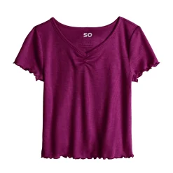 Girls 6-20 SO® Short Sleeve Cinch Front Lettuce Edge Tee in Regular & Plus -kids pajamas set Sales 5578204 Burgundy