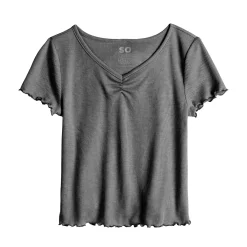 Girls 6-20 SO® Short Sleeve Cinch Front Lettuce Edge Tee in Regular & Plus -kids pajamas set Sales 5578204 Gray
