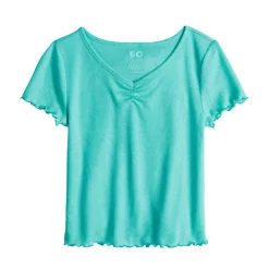 Girls 6-20 SO® Short Sleeve Cinch Front Lettuce Edge Tee in Regular & Plus -kids pajamas set Sales 5578204 Island Shores