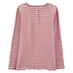 Girls 4-14 Carter's Striped Long Sleeve Henley Tee -kids pajamas set Sales 5578672 Pink Stripe