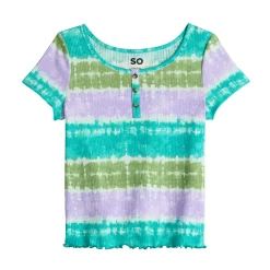 Girls 6-20 SO® Mini Ruffle Henley Tee in Regular & Plus -kids pajamas set Sales 5579474 Aqua Dye Stripe
