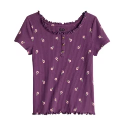 Girls 6-20 SO® Mini Ruffle Henley Tee in Regular & Plus -kids pajamas set Sales 5579474 Burgundy Floral
