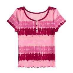 Girls 6-20 SO® Mini Ruffle Henley Tee in Regular & Plus -kids pajamas set Sales 5579474 Pink Dye Stripe