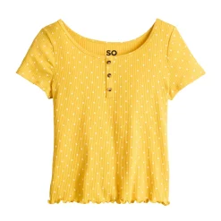 Girls 6-20 SO® Mini Ruffle Henley Tee in Regular & Plus -kids pajamas set Sales 5579474 Yellow Dot