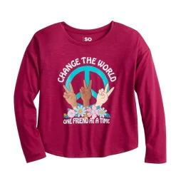 Girls 6-20 SO® Long Sleeve Drop Shoulder Graphic Tee in Regular & Plus -kids pajamas set Sales 5580024 Burgundy World