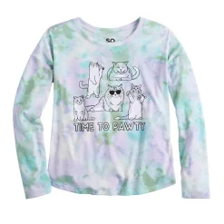 Girls 6-20 SO® Long Sleeve Drop Shoulder Graphic Tee in Regular & Plus -kids pajamas set Sales 5580024 Pawty