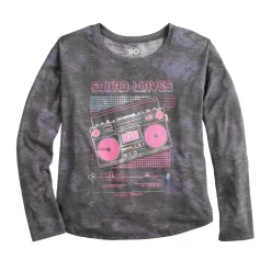 Girls 6-20 SO® Long Sleeve Drop Shoulder Graphic Tee in Regular & Plus -kids pajamas set Sales 5580024 Sound Waves
