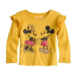 Toddler Girl Disney Mickey Mouse & Minnie Mouse Ruffle Shoulder Long Sleeve Graphic Tee by Jumping Beans®