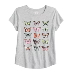 Girls 7-16 SO® Graphic Tee in Regular & Plus -kids pajamas set Sales 5583951 Gray Butterfly