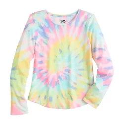Girls 6-20 SO® Long Sleeve Patterned Core Tee in Regular & Plus -kids pajamas set Sales 5585564 Multi Spiral