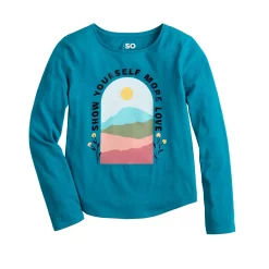 Girls 6-20 SO® Long Sleeve Graphic Tee in Regular & Plus Size -kids pajamas set Sales 5586016 Teal Scenic