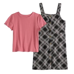 Girls 6-20 SO® Baby Tee & Button-Front Jumper Set in Regular & Plus Size -kids pajamas set Sales 5586349 ALT