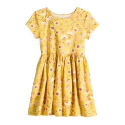 Toddler Girl Jumping Beans® Short Sleeve Printed Skater Dress -kids pajamas set Sales 5587478 Floral Yellow