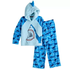 Boys 6-16 Cuddl Duds Hooded Top & Bottoms Pajama Set -kids pajamas set Sales 5588552 Blue Shark