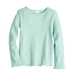 Girls 4-12 Jumping Beans® Ribbed Lettuce Edge Long Sleeve Tee -kids pajamas set Sales 5589262 Aqua Ditsy Floral