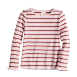 Girls 4-12 Jumping Beans® Ribbed Lettuce Edge Long Sleeve Tee -kids pajamas set Sales 5589262 Multi Stripe