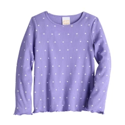 Girls 4-12 Jumping Beans® Ribbed Lettuce Edge Long Sleeve Tee -kids pajamas set Sales 5589262 Purple Hearts