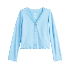 Girls 4-12 Jumping Beans® Lettuce Edge Cardigan -kids pajamas set Sales 5589443 Blue