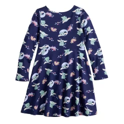 Toddler Girl Jumping Beans® The Mandalorian Grogu aka Baby Yoda Adaptive Sensory Friendly, Abdominal Access, & Easy Dressing Long Sleeve Skater Dress