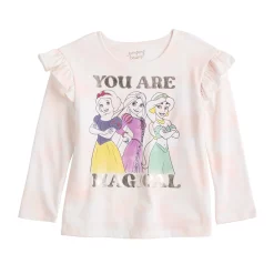 Toddler Girl Disney Princesses Adaptive Easy Dressing & Abdominal Access Ruffle Shoulder Tee by Jumping Beans®